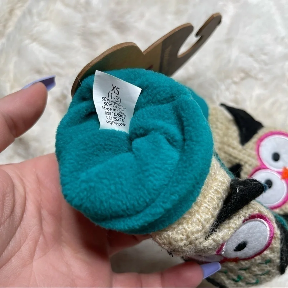 NWT Lazy One Baby infant Woodland Slippers Owl Design Grip Bottom Fleece XS 1-3